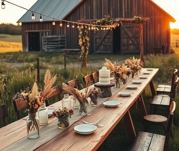 Jak zaplanować tani ślub w stylu rustykalnym z dekoracjami DIY z suszonych kwiatów i drewna?