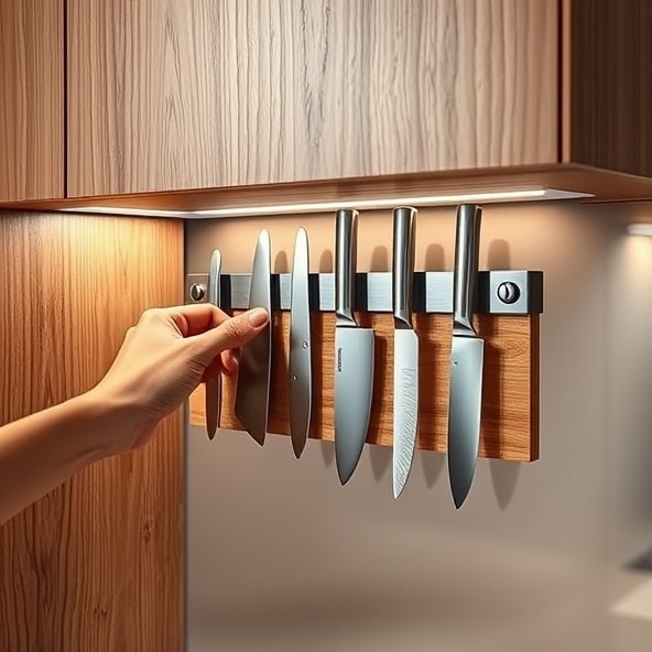 dębowa listwa magnetyczna do noży