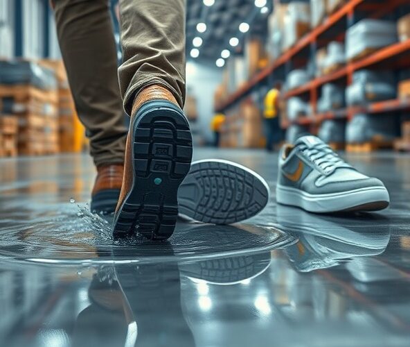 Jakie buty robocze do magazynu z posadzką mokrą i strefą ESD?