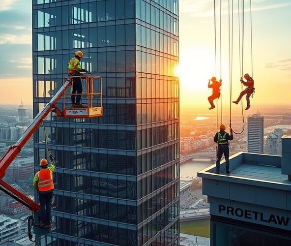 Mycie elewacji szklanych w Warszawie: podnośnik czy alpiniści?
