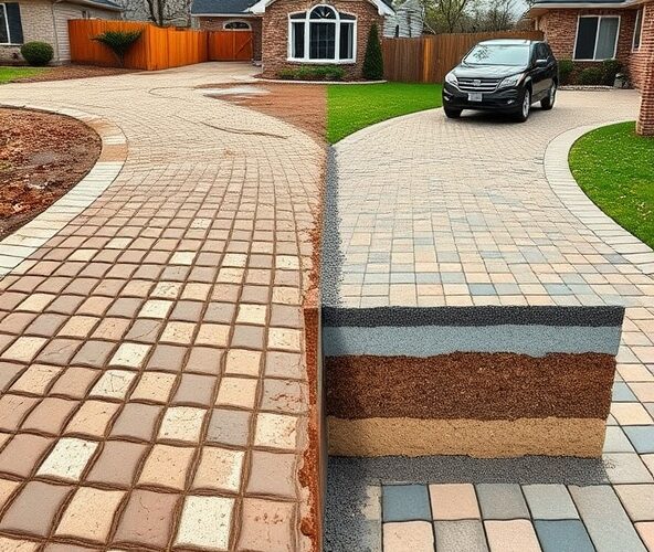 Czy beton pod kostkę na podjeździe na gliniastej działce zapobiegnie koleinom i pękaniu nawierzchni?